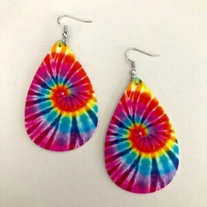 3 for $25/ Tie Dye Swirl 2 Teardrop Faux Leather Die-Cut Drop Earrings NWT